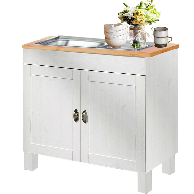 Edgarton 100cm Single Bathroom Vanity Base Only, White/Honey