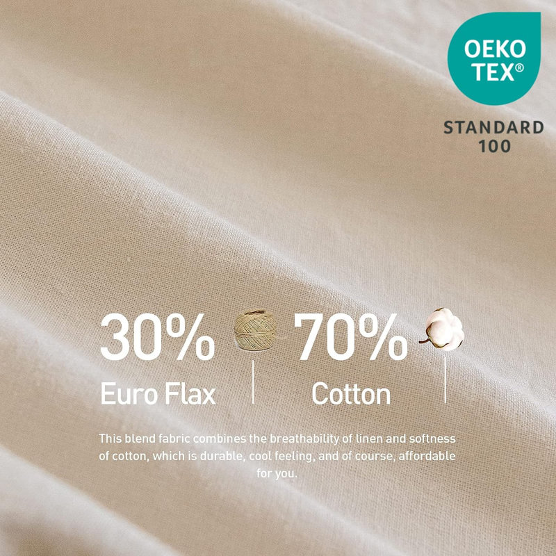 French Linen Duvet Cover Set 3Pcs With Hidden Zipper Closure Natural Flax Cotton Blend, Queen Duvet Cover + 2 Standard Shams