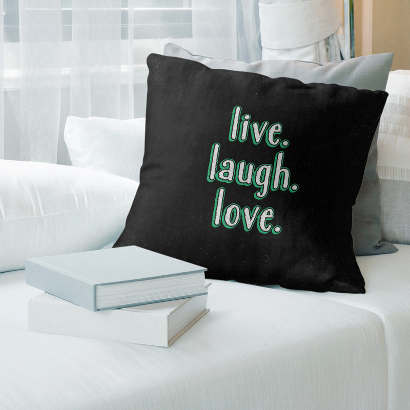 Coussin de style tableau noir Live Laugh Love, 26 po x 26 po, Vert, Pas de remplissage