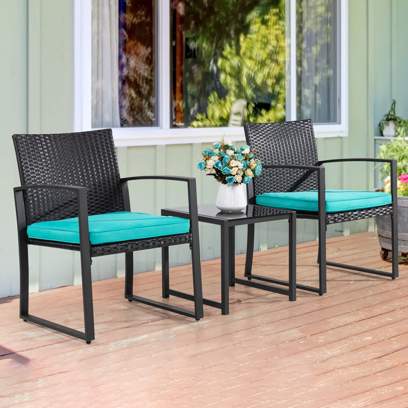 3 Piece Modern Wicker Bistro Set, Blue