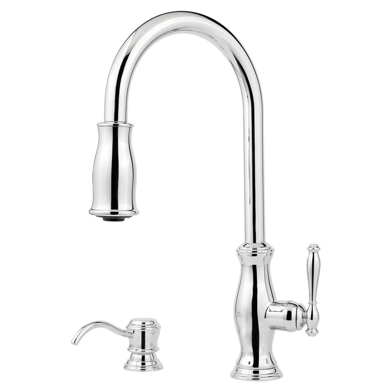 Robinet de cuisine à poignée simple avec distributeur de savon Hanover, Chrome poli