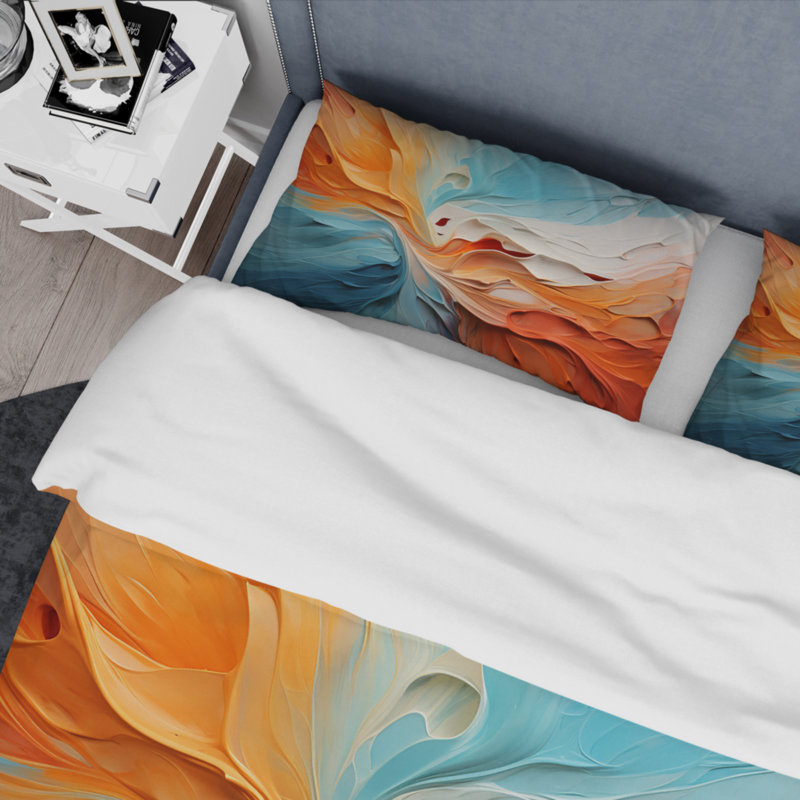Ensemble de housse de couette en microfibre / polyester Teal Orange Bold Abstract