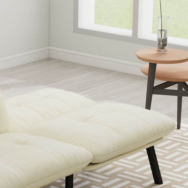Adjustable Futon Sofa Bed With Velvet Fabric And Convertible Design, Cream Velvet