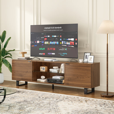 Modern TV Stand With Adjustable Glass Shelves Fits Up To 75" TV