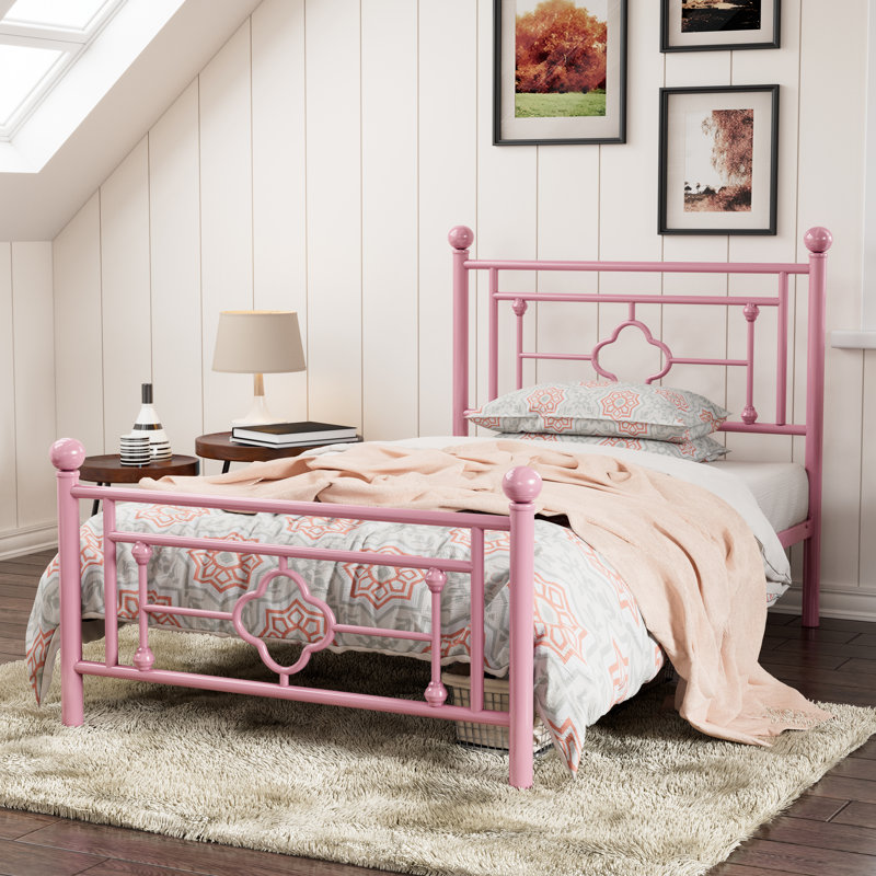 Structure de lit plateforme Eroftei, Rose, Lit simple