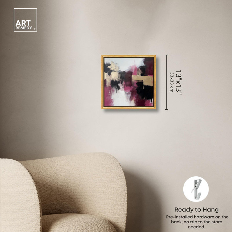 Art Remedy abstrait avec toile dorée, H 13 po x l 13 po, Cadre flottant doré