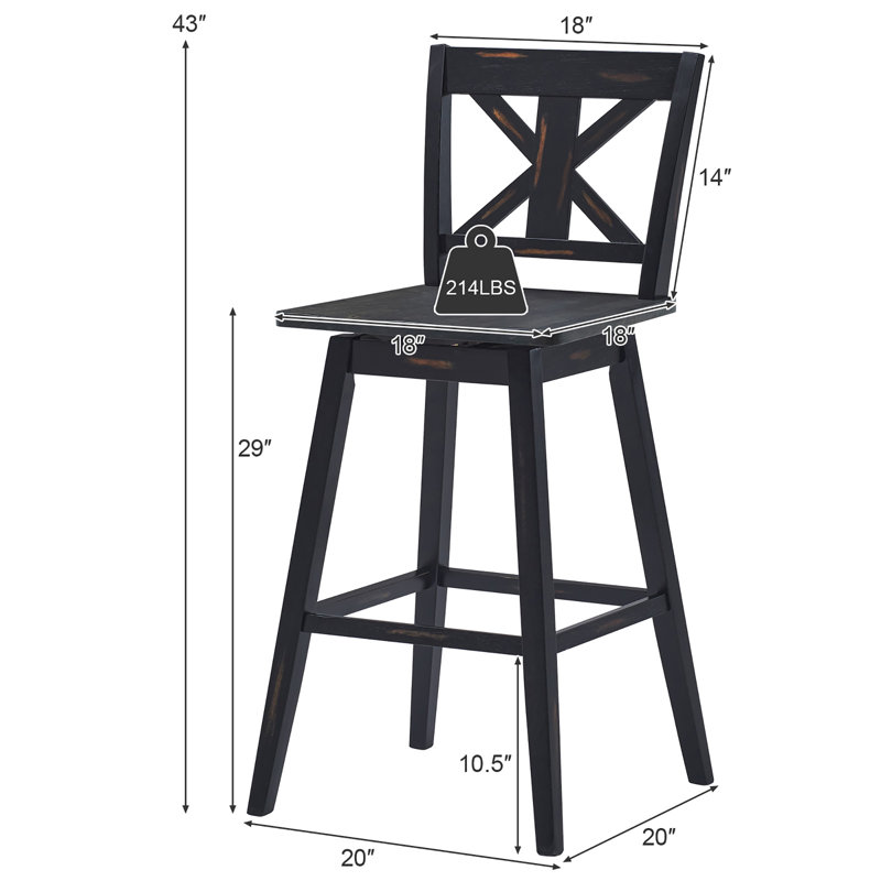 Jiaxu Swivel Solid Wood Counter Stool with Solid Wood Frame, Black, Extra Tall (43" Seat Height)
