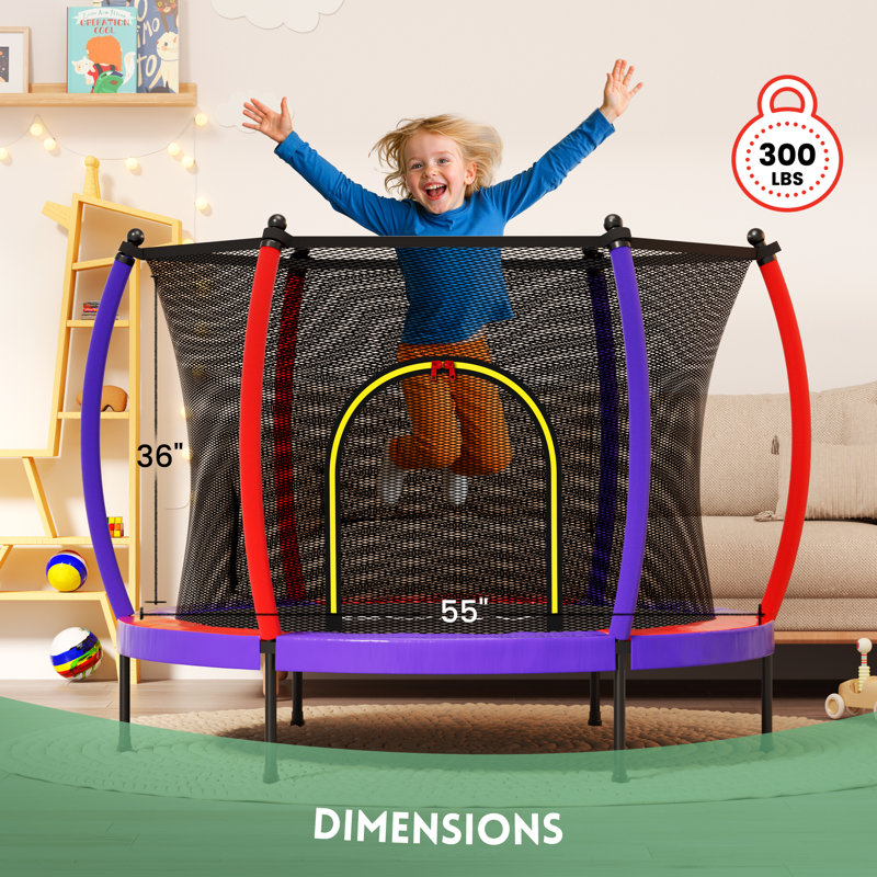Mini trampoline 55 pouces pour enfants avec filet de sécurité, trampoline d'intérieur pour tout-petits d'une capacité de 300 lb