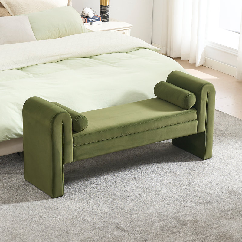 Velvet End Table, 60.5-inch Storage Stool, Storage-enabled Long Bench Armchair, Sofa Chair with Rolled Armrests and Button-filled Cushions, Suitable for Seating in Living Room and Entrance Area