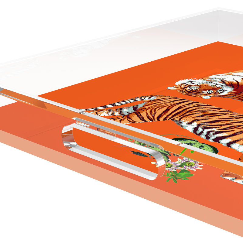 Plateau carré décoratif en acrylique Tigre à double vue, L 12 po x P 12 po x H 2 po