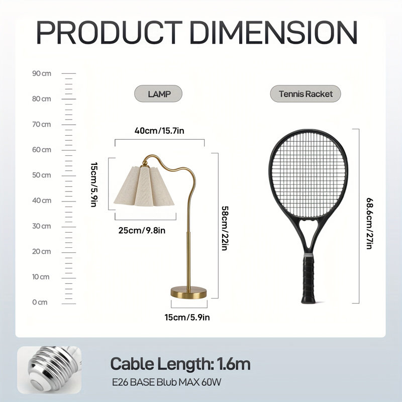 Modern Minimalist Style Curved Metal Lamp Post Decorative Desk Lamp, Use E26 Bulb With Linen Petal Shaped Lampshade (bulb Not Included)