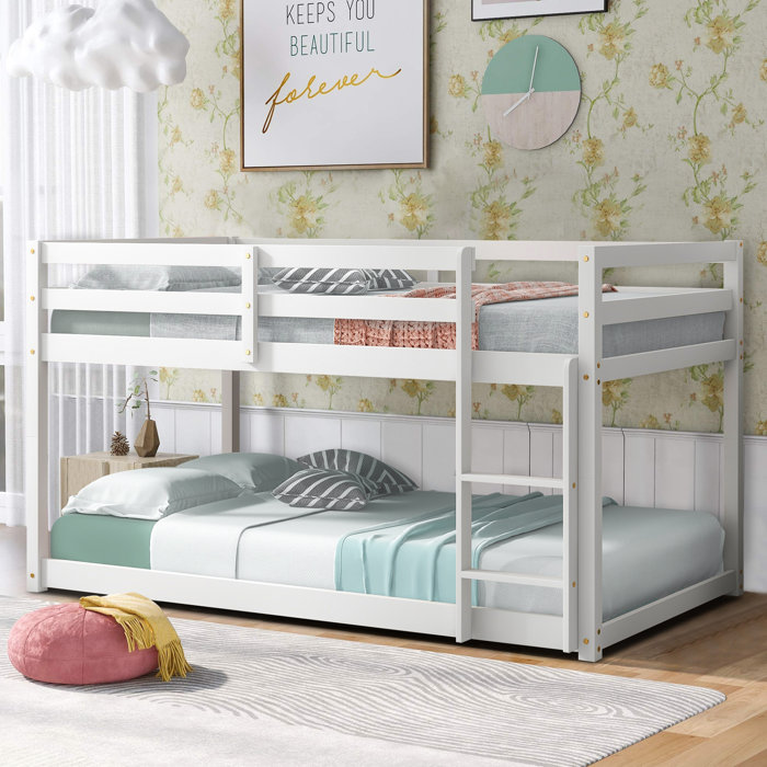 Harriet Bee Wood Twin Over Twin Floor Bunk Bed with Ladder, Twin Size ...