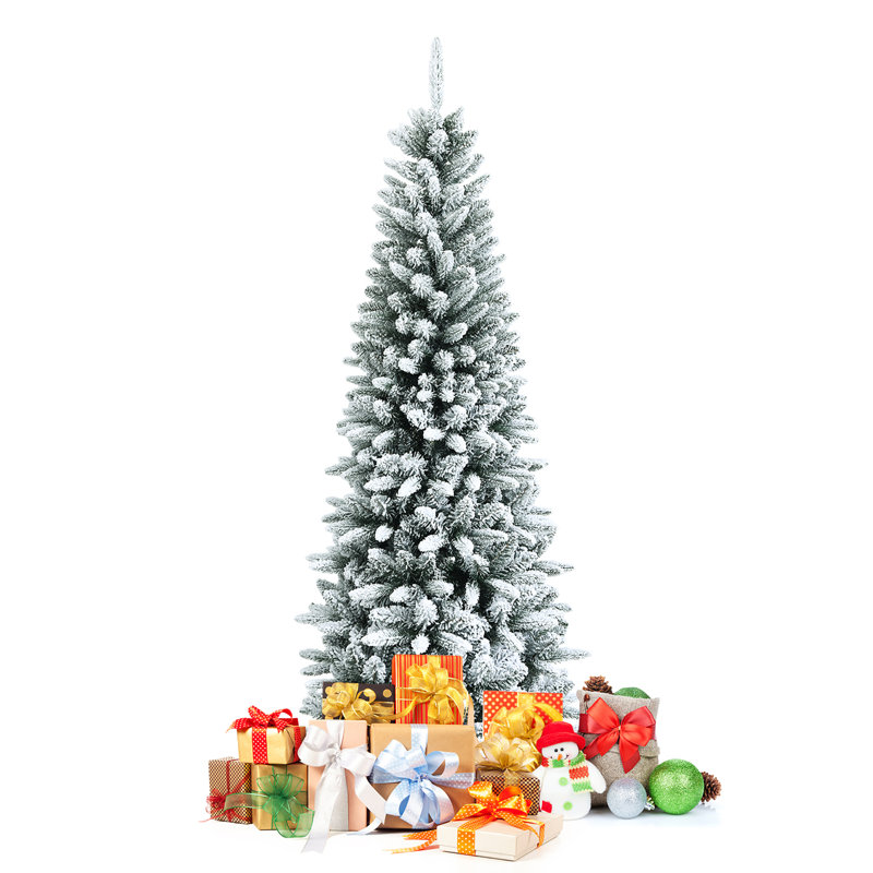 Arbre de Noël blanc réaliste pin floqué / givré, H 6,5 pi