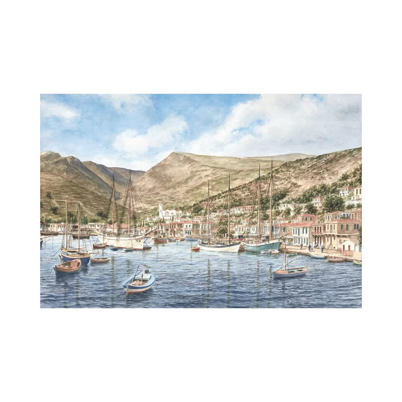 Greek Seaport Town 1 Piece Wrapped Canvas Wall Art, 20.32 cm H x 30.48 cm W