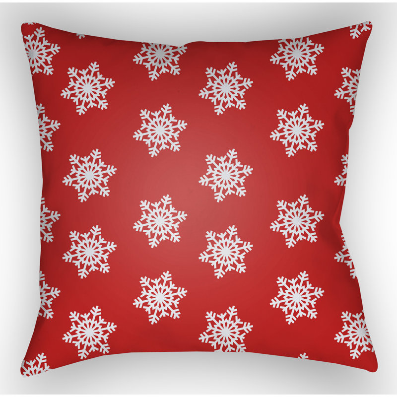 Snowflake Indoor/Outdoor Throw Pillow, 18" H x 18" W x 4" D, Red / White