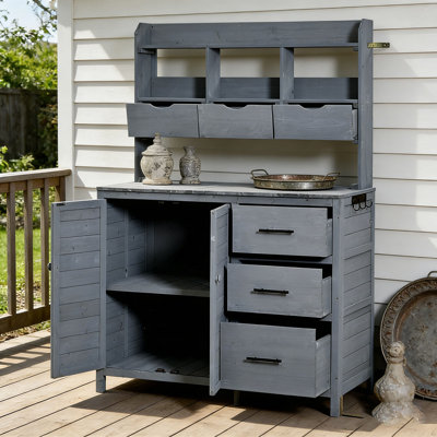 Farmhouse Patio Potting Bench, 44.6''x19.5'' Large Freestanding Garden Workstation with 6 Drawers