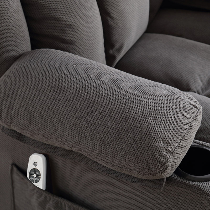 Swinging recliner massage heated sofa, with USB and 2 cup holders in side pockets (GREY ), Gray