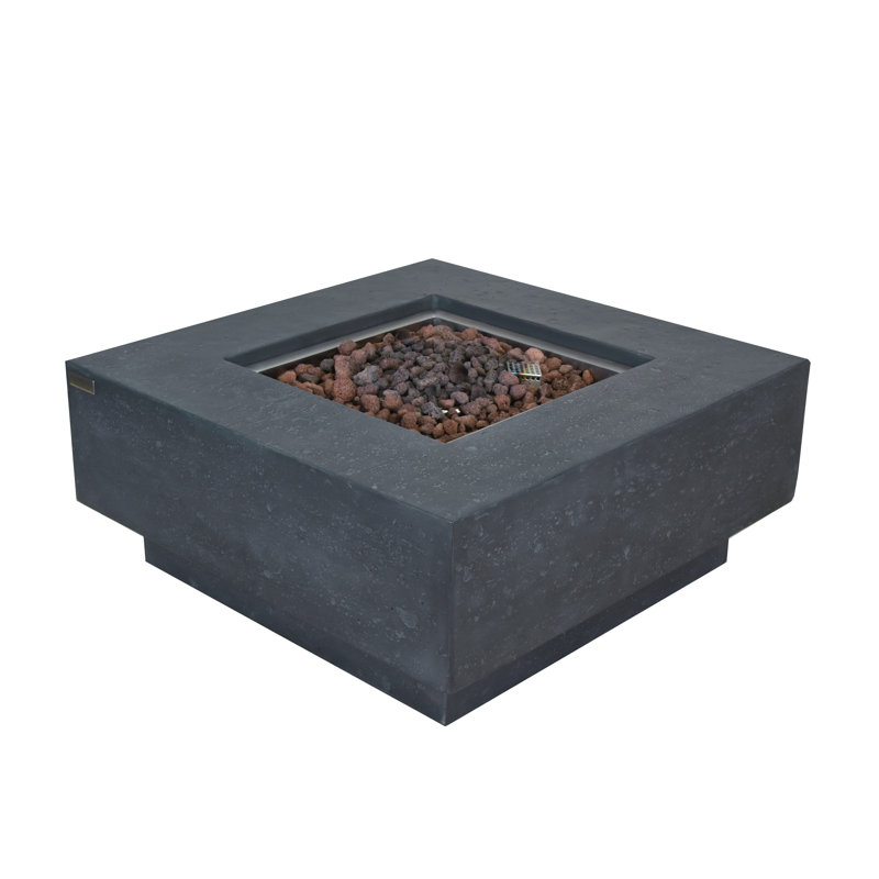 Manhattan 36" Outdoor Concrete Fire Table 45,000 BTU - Includes Lava Rocks & PVC Cover, Propane, Dark Gray