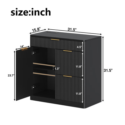 Freestanding Office File Cabinet with Built-in Tabletop Charging Station, Large Drawers, Cabinet Doors & Adjustable Inner Shelves, Multipurpose Storage Cabinet for Home & Office