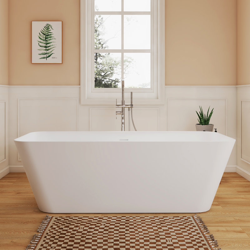 Fslefay 67'' Freestanding Bathtub Solid Surface Deep Soaking Tubs