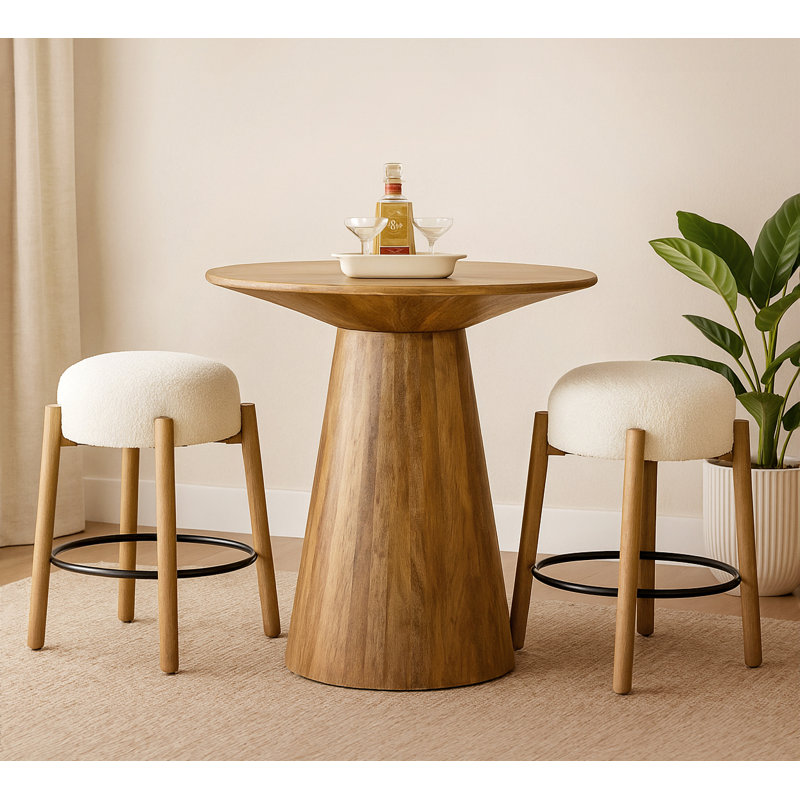 Korbynn 36" Counter Table Set With 2 Natalia Counter Stools In Ivory Boucle Fabric