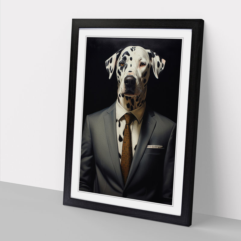 XYZ-FRM-V1223-496 Dalmation In A Suit Painting No.4 - Single Picture Frame Print on Wood, Black, 64cm H x 46cm W x 2cm D