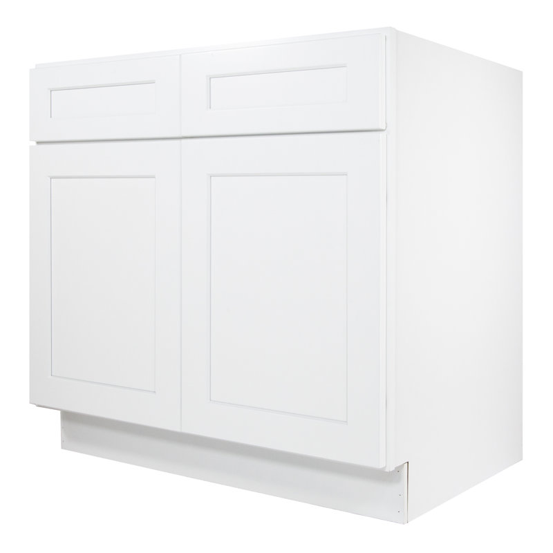 Armoire de base à 2 tiroirs et 1 tablette de l 36 po x H 34-1 / 2 po x P 24 po blanc Prêt à assembler (RTA)