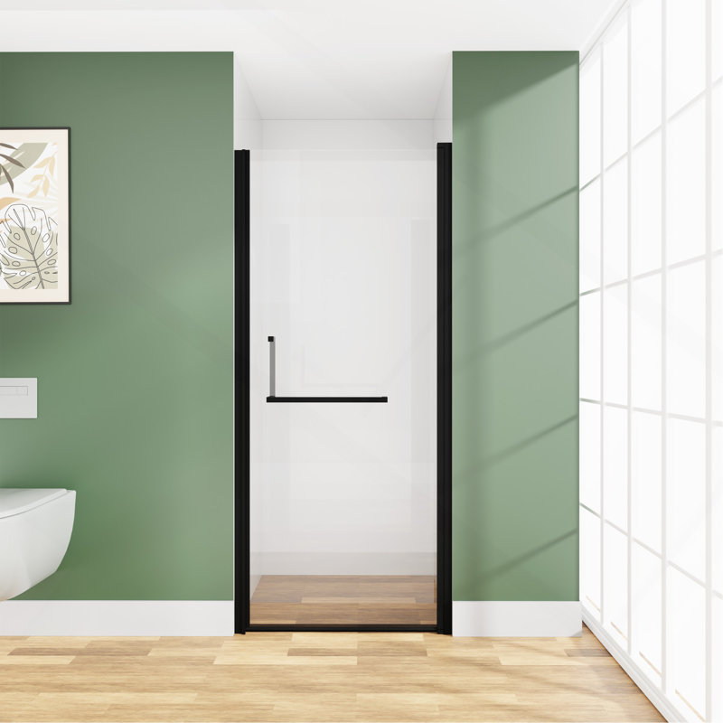 Porte de douche à pivot demi-cadre 28 "à 29,2" x 72 ", verre trempé 1/4", largeur réglable de 1,2 pouce, installation réversible, noir mat