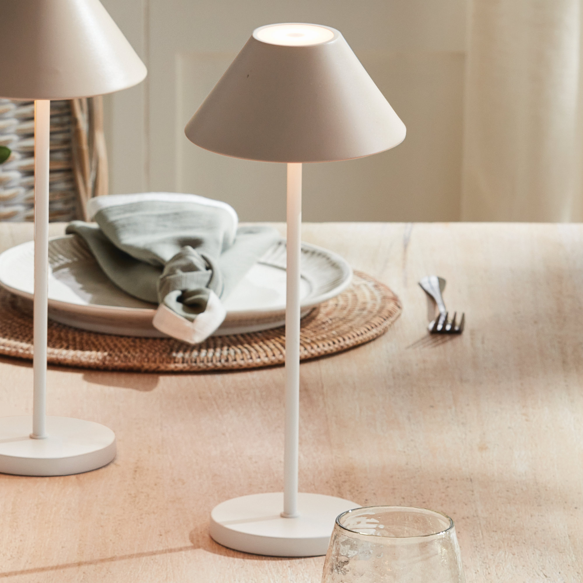 Indoor/Outdoor Metal CORDLESS LED LAMP, Cream, Cream, 14'' H x 6'' W x 6'' D