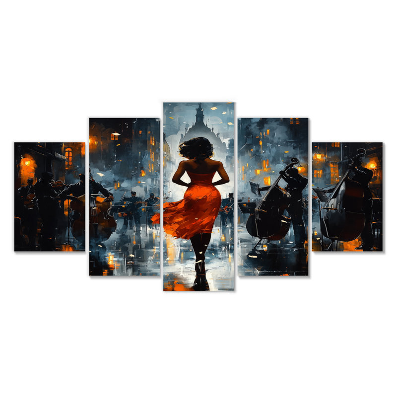 Orange orange, musique à Harlem City III - ensemble d'art mural musique jazz