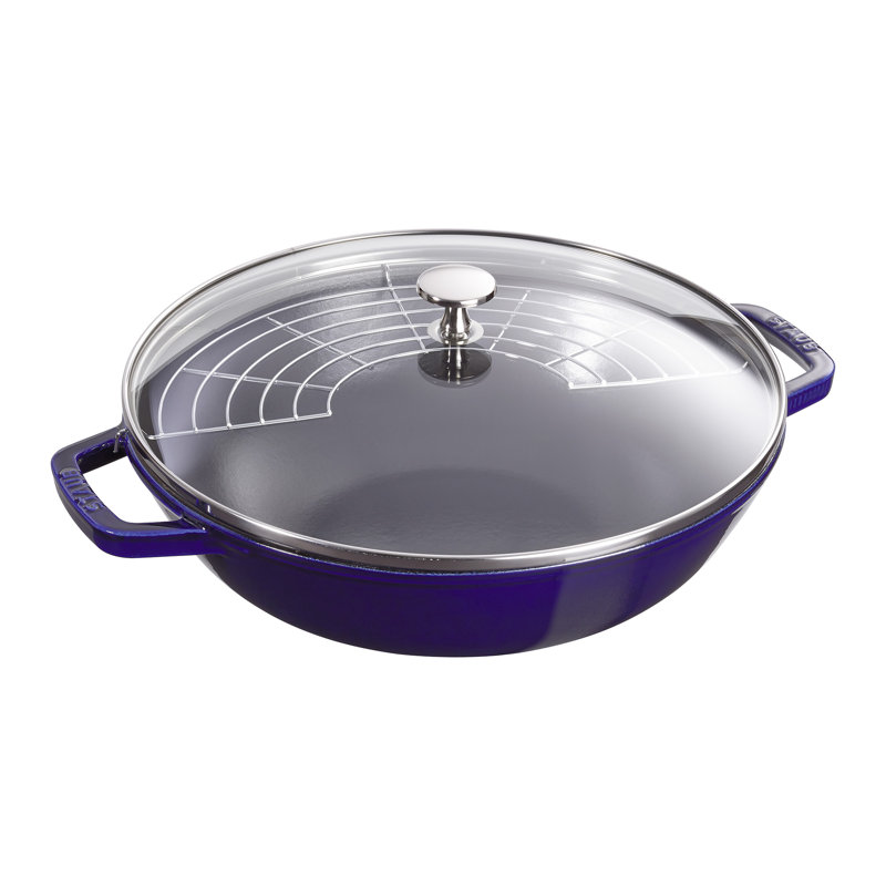 Wok en fonte avec couvercle Staub, Bleu foncé
