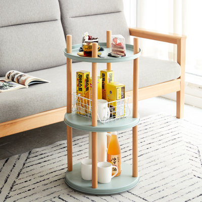 Bibliothèque rotative à 3 niveaux sur 360 °, bleu avec une capacité de rangement prodigieuse, étagère sur pied en bois massif pour le salon, la chambre à coucher, le rangement pour la randonnée