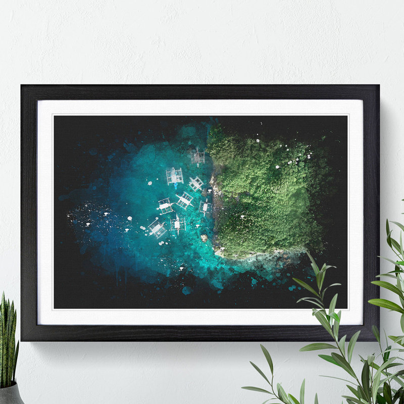 Boats in Cebu Philippines Paint Splash - Picture Frame Graphic Art, 27cm H x 36cm W x 2cm D, Black