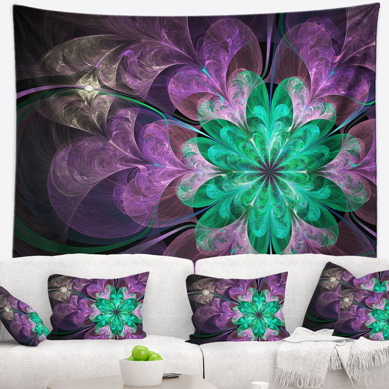 Tapisserie florale mauve scintillante, H 32 po x l 39 po