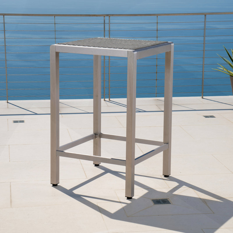 Table de bar d'extérieur en aluminium avec plateau en rotin PE, Noir