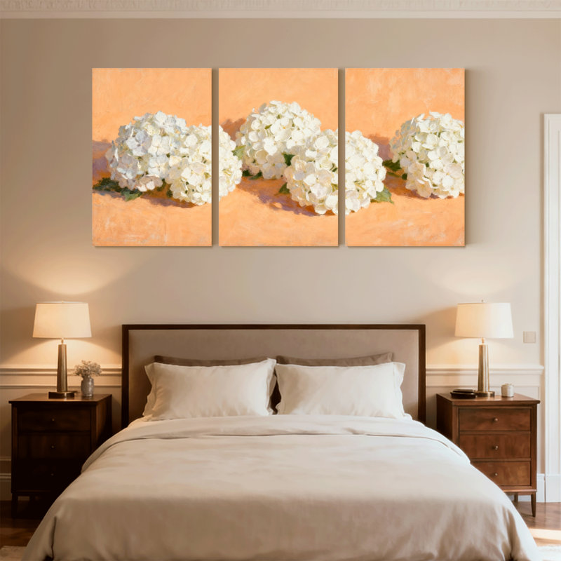Fleurs d'hortensia sur fond, ensemble de 3 impressions d'art sur toile, H 30 po x l 60 po
