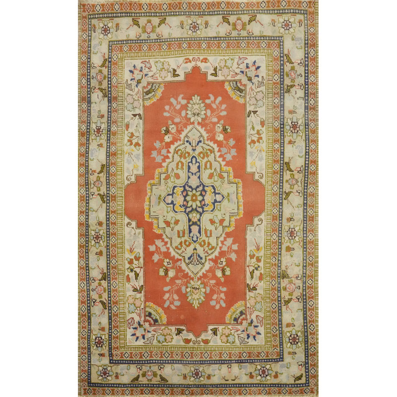 Tapis traditionnel rétro en laine orange 3x5