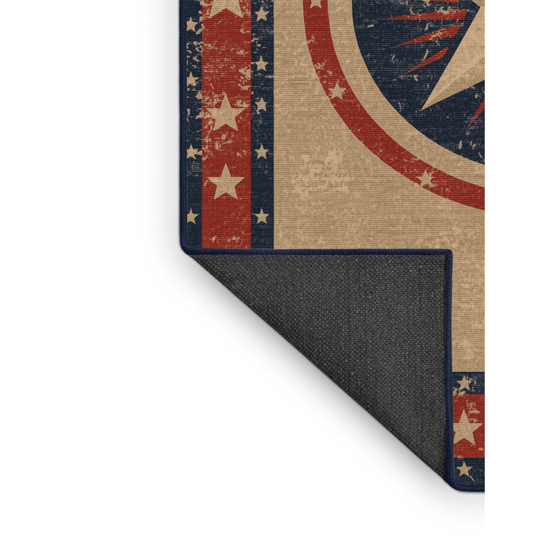Soft Plush Escoto July 4Th Modern & Contemporary Abstract Area Rug in Beige – Navy Binding, 2x5