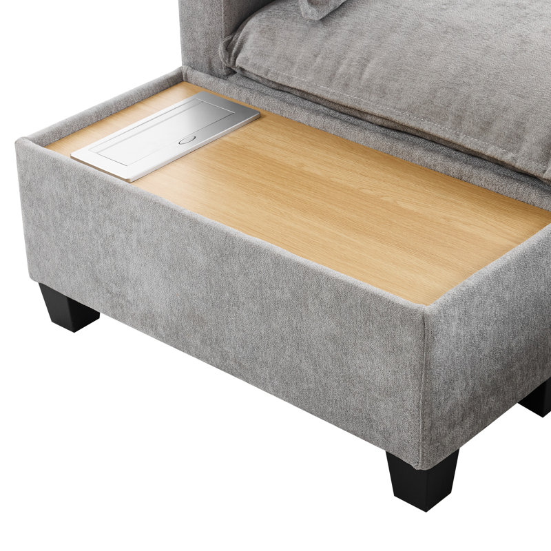 U-Shaped Sectional With Movable & Stable Build, Grey - Dependable Furniture 90" Couch Convenient Charging Feature, User-