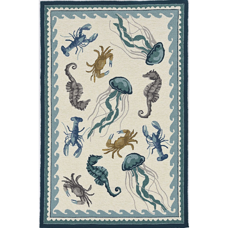 Tapis décoratif Ivoire/bleu sarcelle Touffeté à imprimé animalier Peres