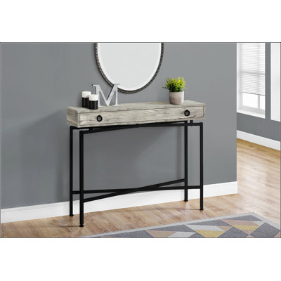 Accent Table, Console, Entryway, Narrow, Sofa, Storage Drawer, Living Room, Bedroom, Grey Laminate, Black Metal, Contemporary, Modern -  Latitude Run®, E1AE2AE07189488082CB76E3C8561B3C