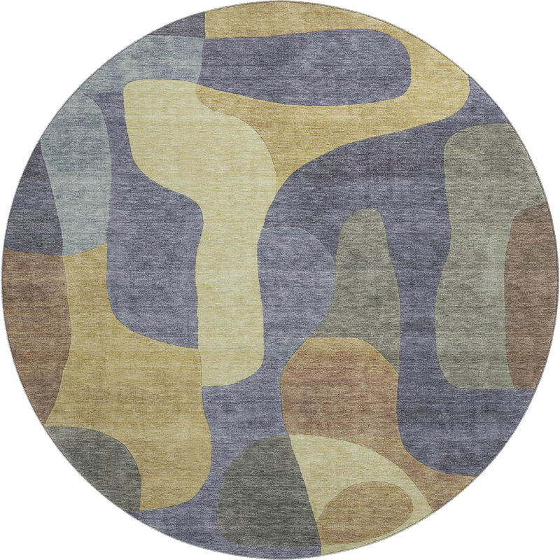 Premium Machine Washable Mayfield AMF1867 Abstract Rug, Round 8'