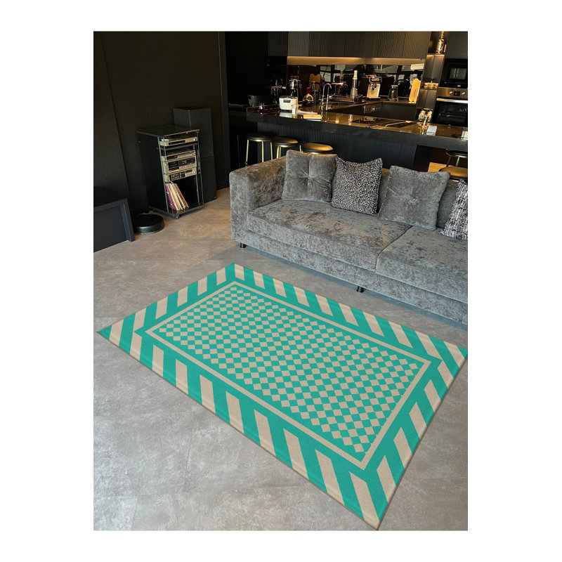 Tapis tissé traditionnel bleu sarcelle Mosso, 3'3" x 4'11"
