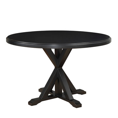 48" Black Wood Pedestal Base Round Top Dining Table