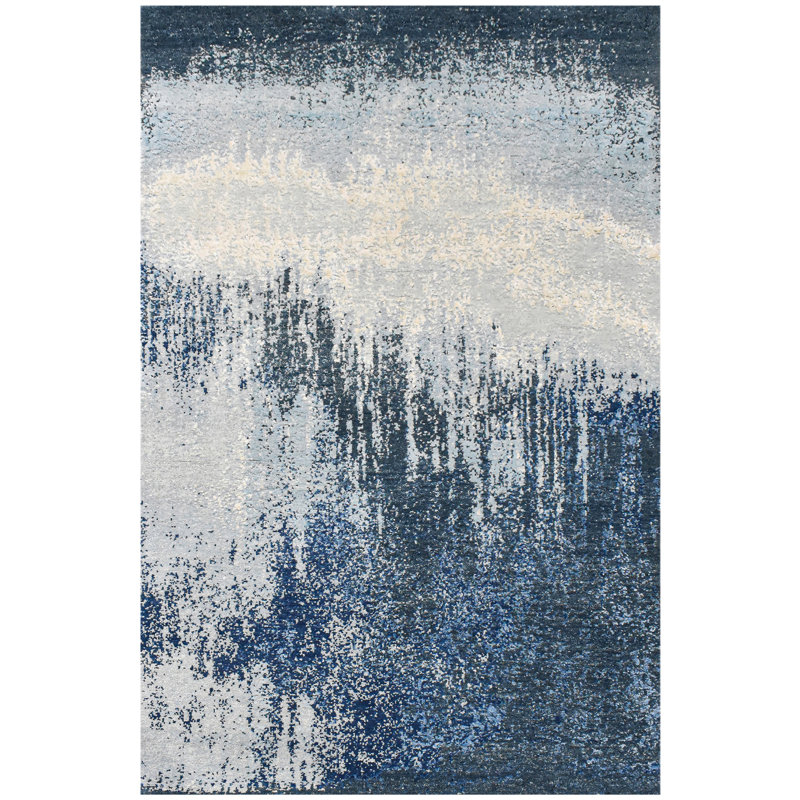 Abstract Area Rug in Dark Blue/Gray/Ivory