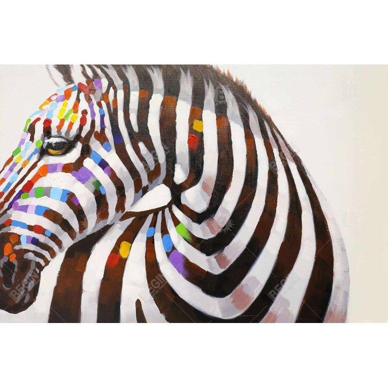 Zèbre coloré - Toile encadrée blanche pour animaux