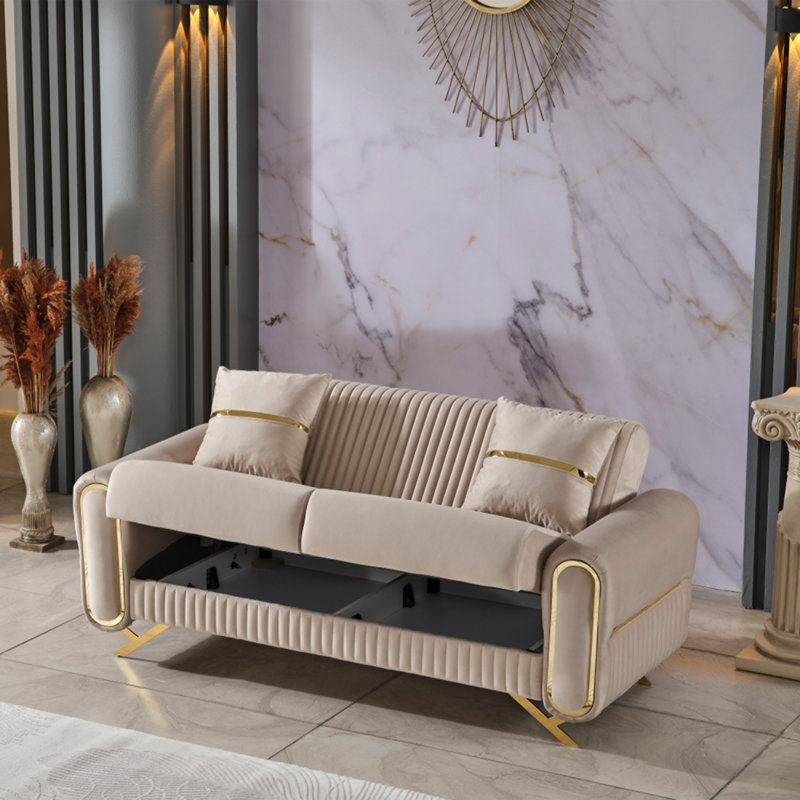 Martavis 3 - Piece Velvet Living Room Set, Beige, Gold