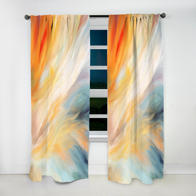Rideau de velours abstrait en velours rétro bleu et orange Vintage I - 1 panneau, L 52 po x L 95 po