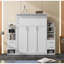  Queen Size Murphy Bed with Shelves, Foldable Wall Bed with Storage and Lighting, White-1519963415