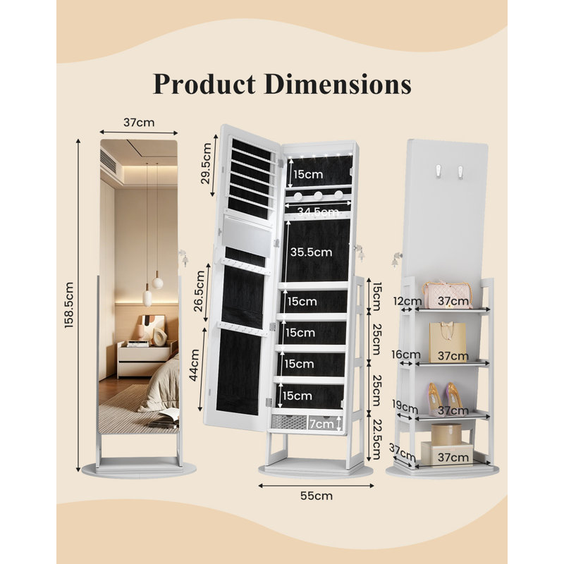 Freestanding Jewelry Armoire, White